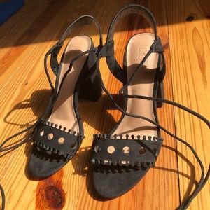 LOFT Strappy Black Suede Heels, EUC, Size 7.5